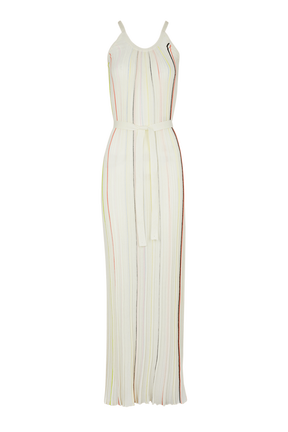 Robe plissée rayée multicolore femme Ecru vue de face