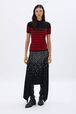 Striped short-sleeved woolen sweater Black/red front worn view