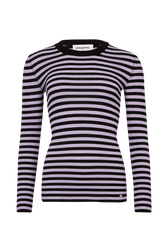 Striped Long-Sleeved Crew Neck Sweater Striped black/lilac front view