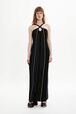 Women Multicolor Striped Pleated Dress Black front worn view