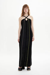 Robe plissée rayée multicolore femme Noir vue portée de face