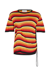 Short-sleeved striped jumper Orange front view