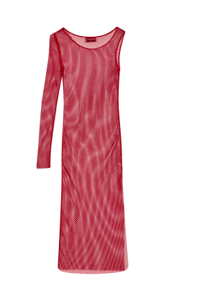 Women Asymmetric Slit Long Dress Red back view