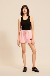 Women Mouth Print Shorts Pink front worn view