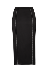 Tailored skirt in satin-backed crepe with rhinestones Black front view
