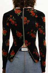 Long-Sleeved Fitted Velvet Jacquard Top Orange details view 2