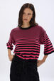 Pull court rayé à manches courtes Rayures noir/rose vue de détail 1