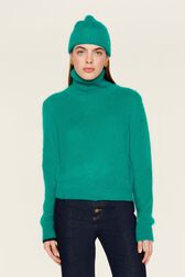 Women Mohair Beanie Emerald front worn view