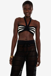 Women Openwork Striped Bandeau Top Black/ecru details view 1