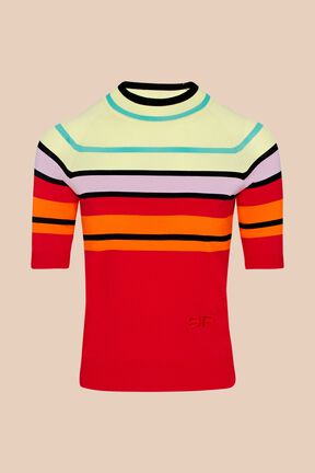 Pull manches courtes femme Rouge vue de face