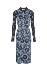Robe col rond à manches longues Bleu vue de face