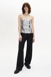 Top à bretelles sequins femme Argent vue portée de face