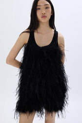 Short dress in jersey and feathers Black details view 1