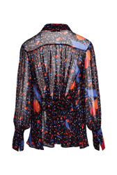 Women Cherry Print Viscose Shirt Black back view