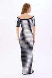 Robe rayée à fleur Raye blanc / bleu vue portée de dos