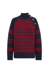 Raised knit striped sweater Striped blue/red front view