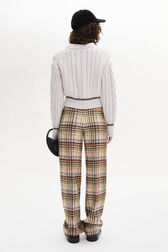 Pantalon motif tartan en laine brossé Carreaux écru/lilas vue portée de dos