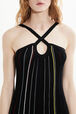 Women Multicolor Striped Pleated Dress Black details view 2