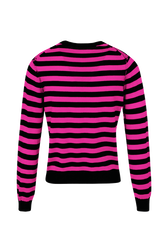 Women Brushed Poor Boy Striped Sweater Black/fuchsia back view