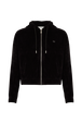 Long-sleeved velvet hoodie Black front view
