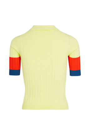 Women Ribbed viscose Polo Shirt Baby yellow back view
