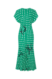 Star-print viscose midi dress Stars green back view