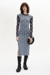 Robe col rond à manches longues Bleu vue portée de face