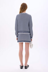 Cardigan marinière en coton mélangée Raye blanc / bleu vue portée de dos