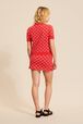 Women Jacquard Short Sleeve Sweater Red back worn view