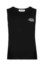 Knitted tank top in merino wool and silk Black front view