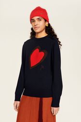 Women Heart Print Sweater Night blue details view 2