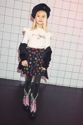 Printed Cotton Girl Long-Sleeved T-shirt Ecru front worn view