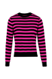 Women Brushed Poor Boy Striped Sweater Black/fuchsia front view