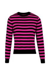 Women Brushed Poor Boy Striped Sweater Black/fuchsia front view
