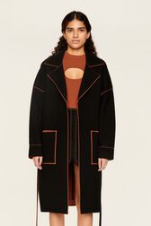 Women Double Face Wool Coat Black front worn view