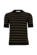 Striped Short-Sleeved Crew Neck Sweater Striped black/khaki front view