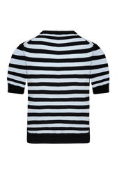 Women Poor Boy Striped Short Sleeve Sweater Striped black/bby blue back view
