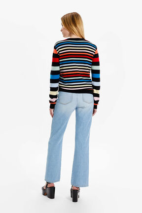 Women Multicolor Striped Sweater Multico striped back worn view