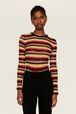 Women Striped Fluffy Bodysuit Multico crea front worn view