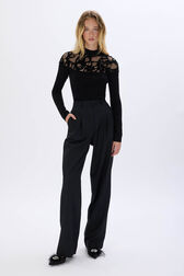 Knitted velvet and lace sweater Black front worn view