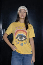 BONTON x Sonia Rykiel Printed Cotton Girl Oversized T-shirt Yellow front worn view