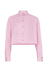 Chemise courte en popeline à rayures Ecru/rose vue de face