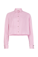 Cropped striped poplin shirt Ecru/pink front view
