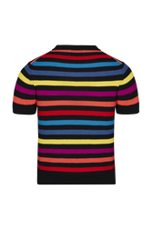 Women Poor Boy Striped Short Sleeve Sweater Multico striped back view