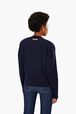 Pull en laine parme Raye noir/bleu vue portée de dos