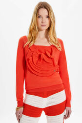 Women Flower 3D Merino Wool Jumper Coral details view 1