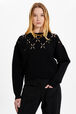Sweat fleur ajourée femme Noir vue de détail 1