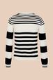 Women Striped Shoulder Button Sweater Black/white back view
