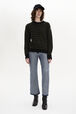 Pull rayé col rond à manches longues Raye noir/kaki vue portée de face