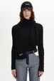 Cashmere Knit Long Scarf Black front worn view